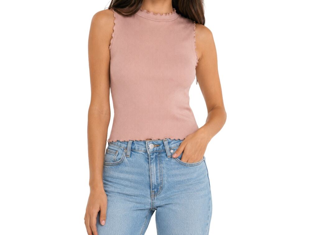 Nasty Gal Mauve Pink Ribbed Mock Neck Sleeveless Top Size US 8 UK 12 Balletcore